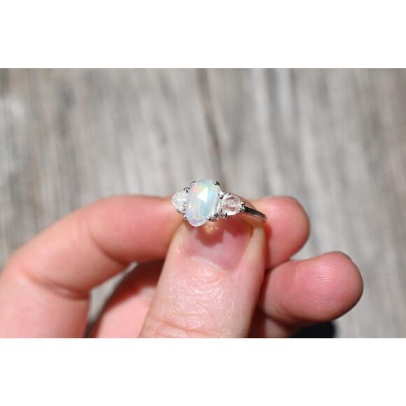 Opal and Lake County diamond ring, unique anniversary gift, size 4 5 6 7 8 9 10 - Picture 7 of 7